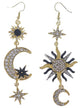 Silver and Gold Rhinestone Sun Moon and Stars Earrings