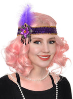 Purple Sequin Feather and Beads Flapper Headband - Main Image