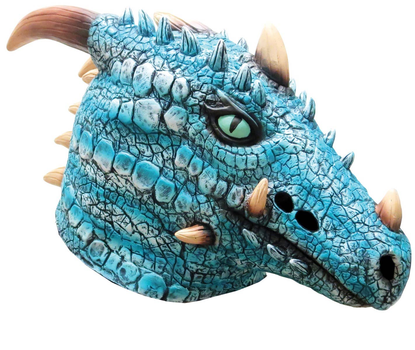 Image of Mythical Blue Ice Dragon Adults Latex Costume Mask - Close Up