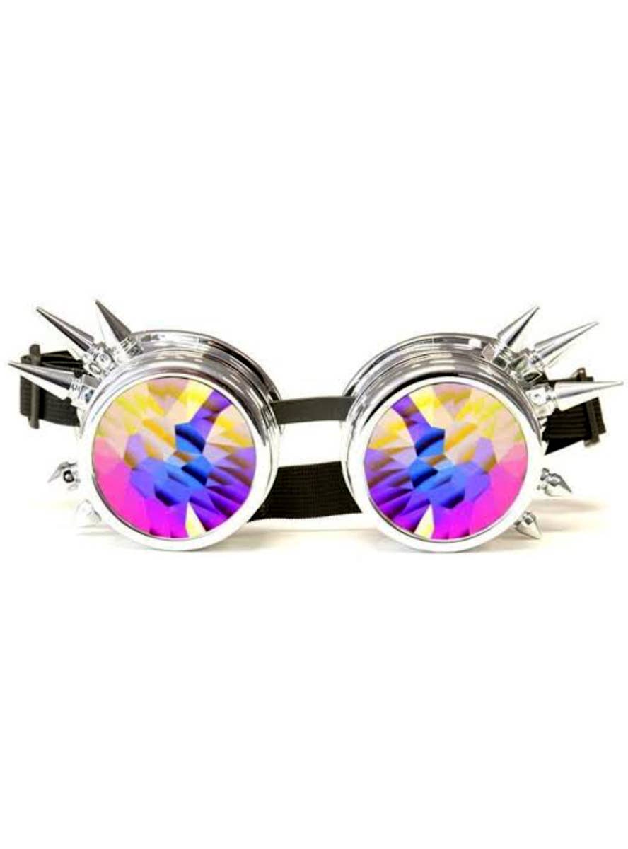 Silver Spiked Goggles with Holographic Lenses