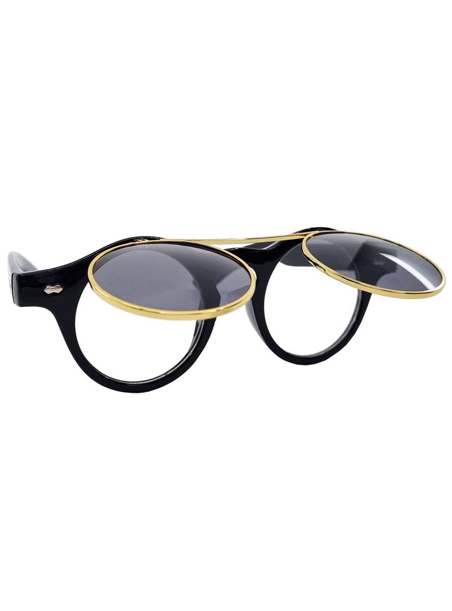 Black and Gold Flip Up Steampunk Glasses - Main Image