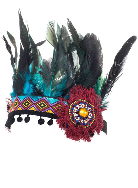 Black and Green Feather Festival Headpiece - Main Image