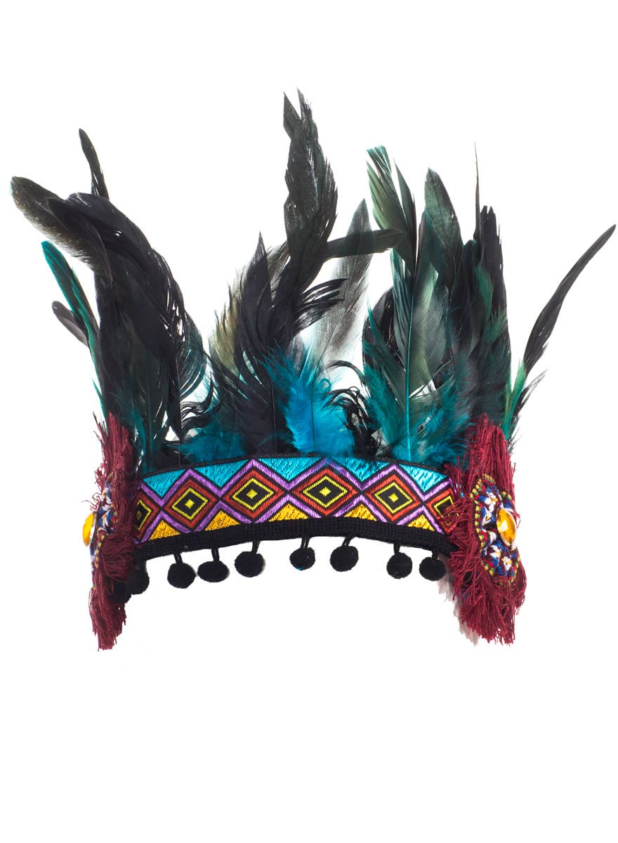 Black and Green Feather Festival Headpiece - Alternative Image