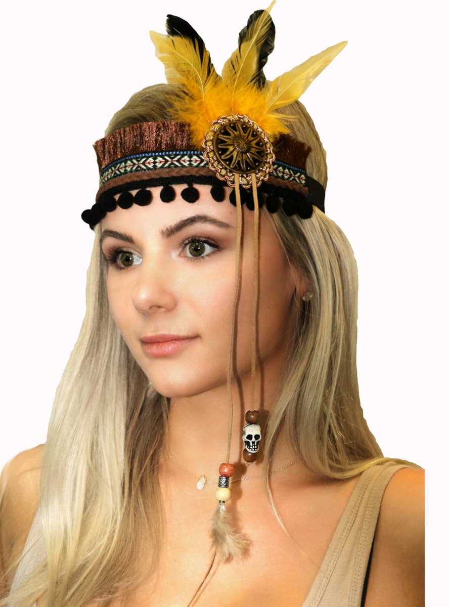 American Indian Costume Headband with Yellow Feathers