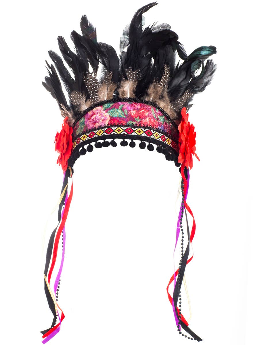 Rose Queen Black Feather American Indian Headpiece - Alternative Image