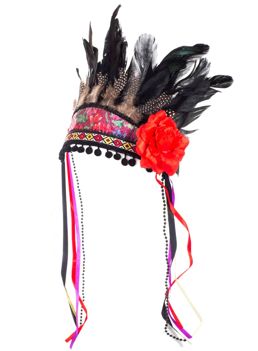 Rose Queen Black Feather American Indian Headpiece - Main Image