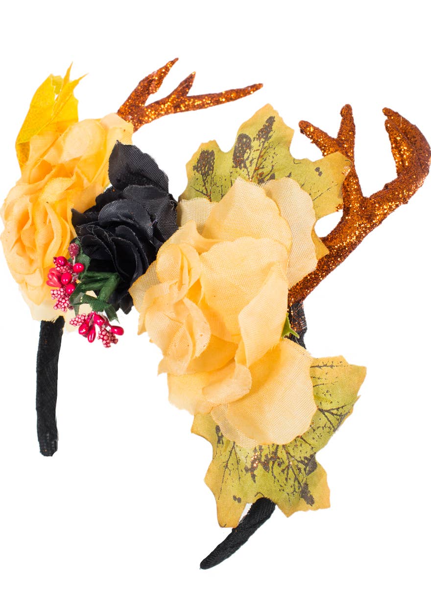 Glittery Floral Costume Headband with Deer Antlers - Alternative Image