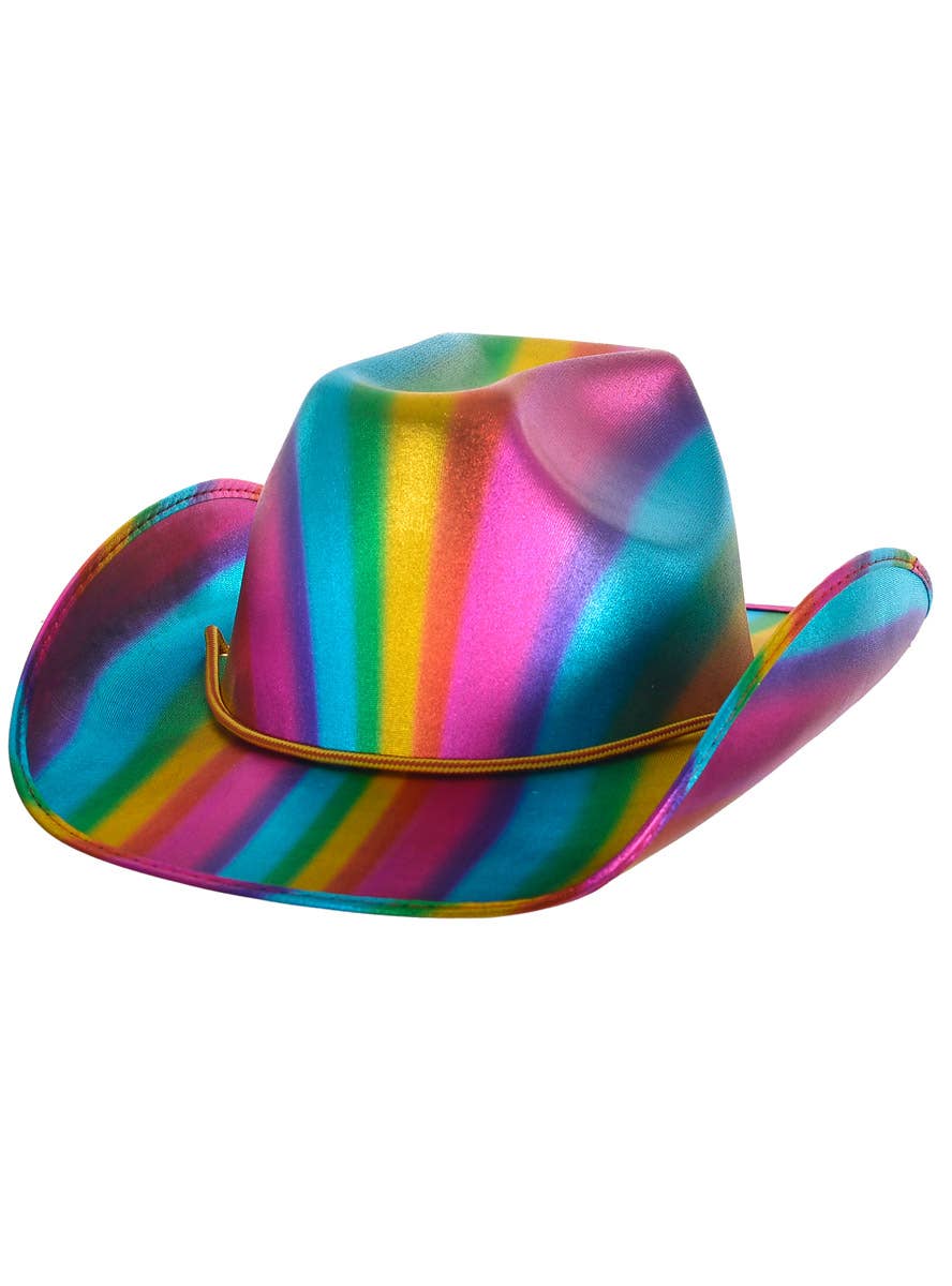 Image of Cowboy Hat Metallic Rainbow Striped Cowboy Costume Hat