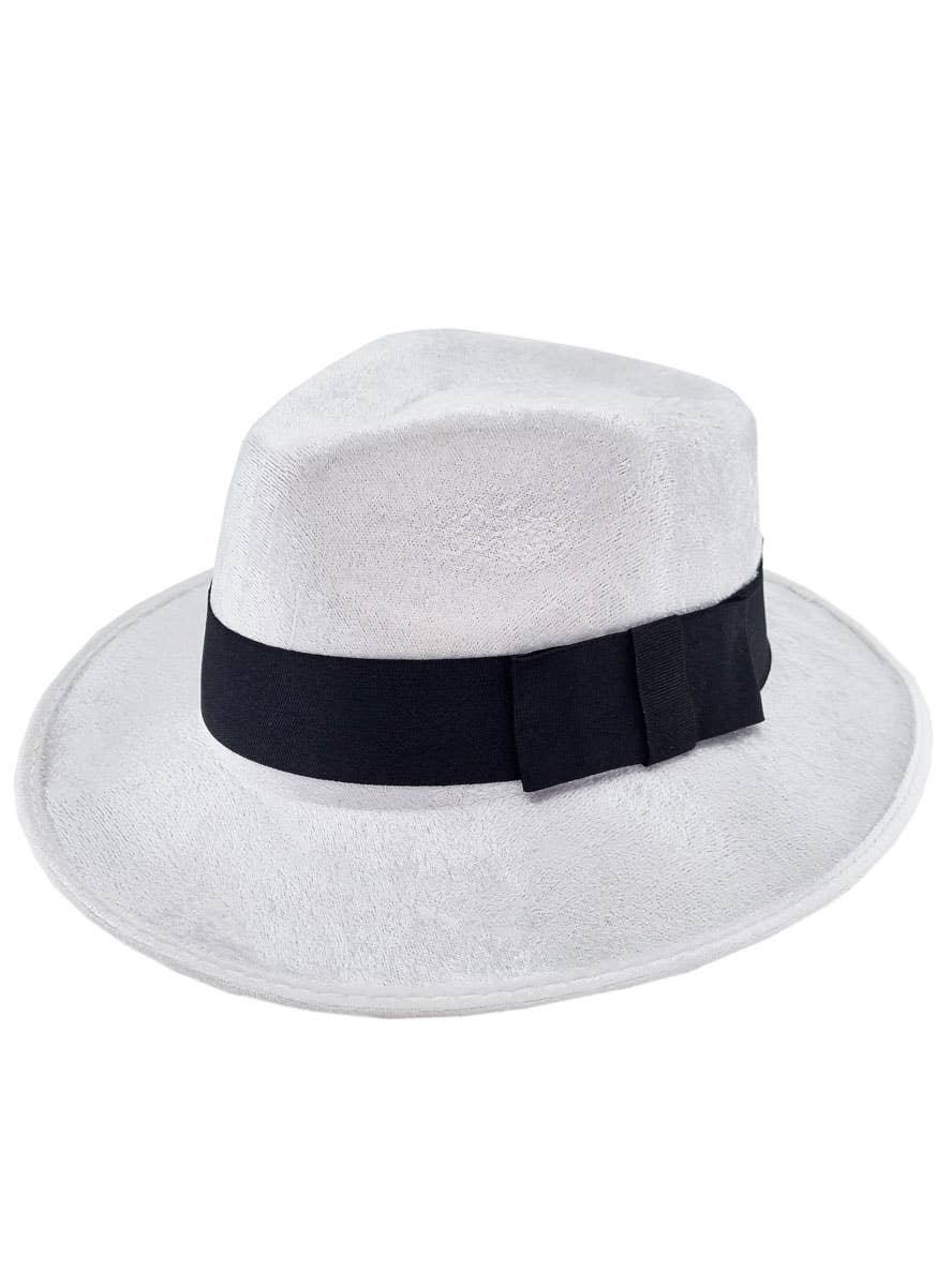 White Crushed Velvet 1920s Gangster Fedora Hat