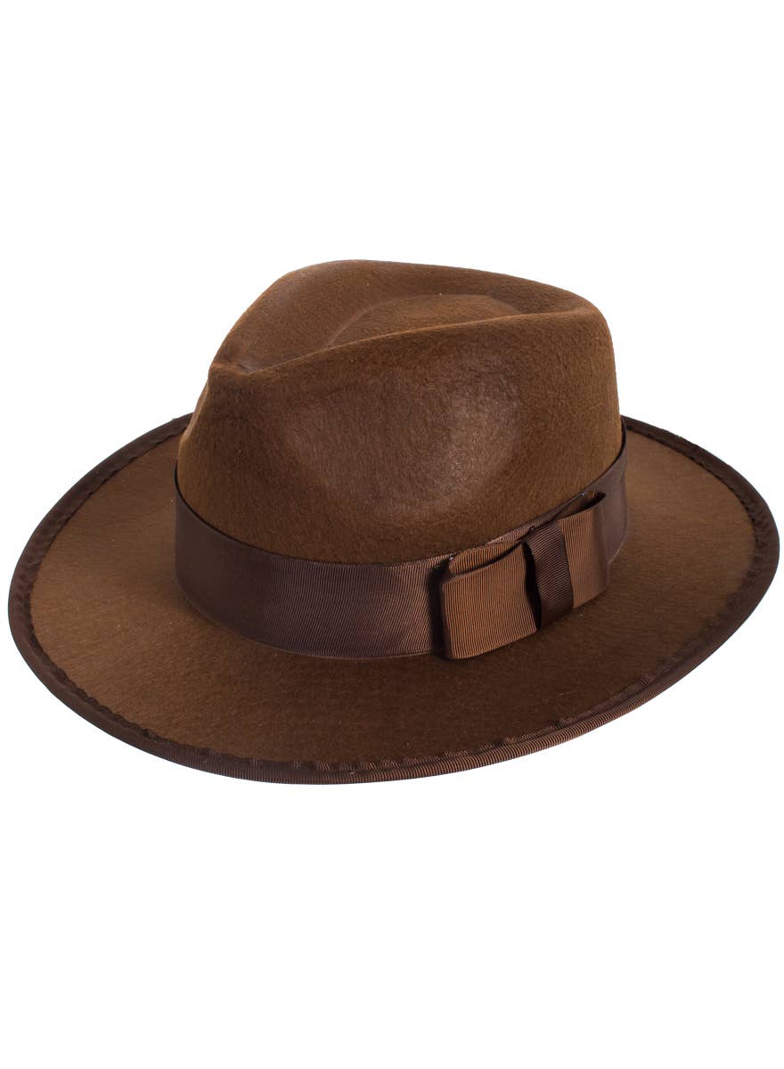 Brown Indiana Jones Style Costume Hat and Whip Set - Hat Image