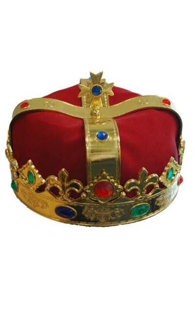 Red and Gold Jeweled Royal King Crown Costume Accessory Main Image