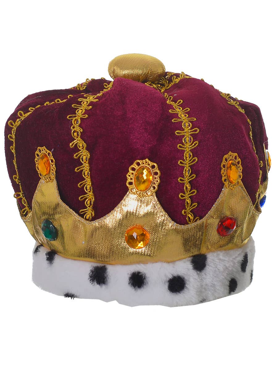 Plush Royal Red Mens King Costume Crown - Main Image