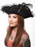 Womens Deluxe Black Pirate Hat with Lace and Feathers