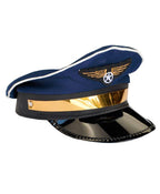Blue Flight Captain Pilot Costume Hat with Gold Details