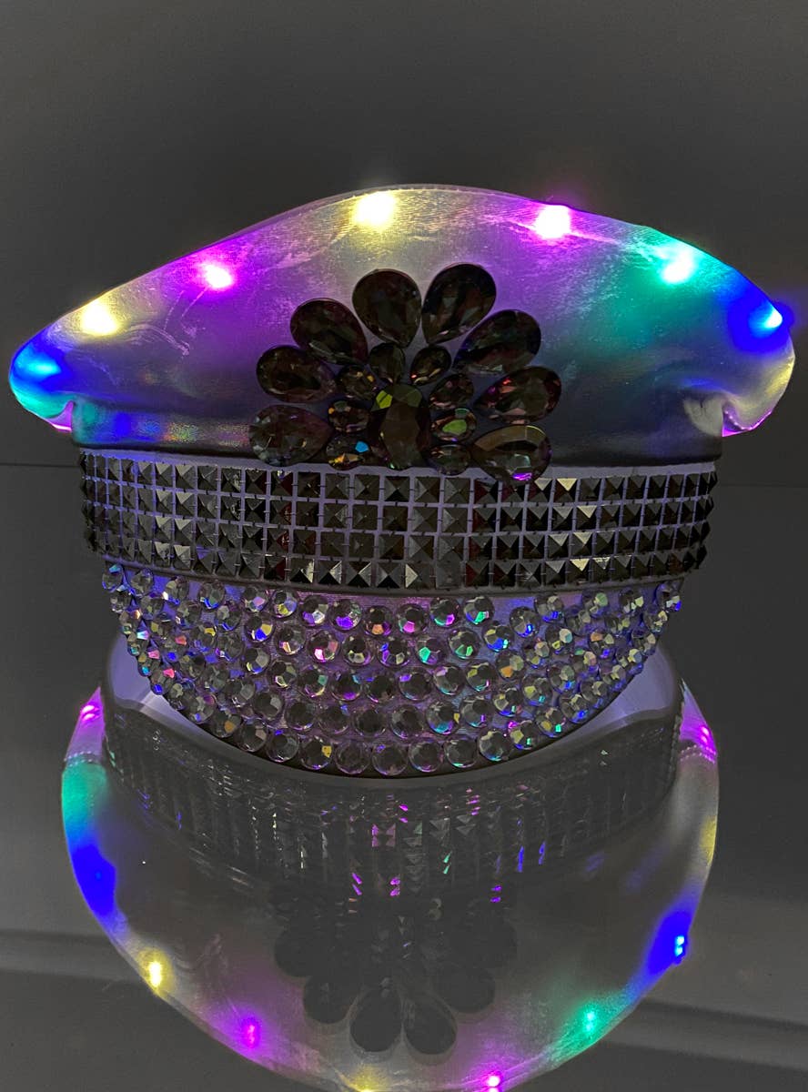 Silver Holographic Light Up Festival Cap with Jewels Alternate Image