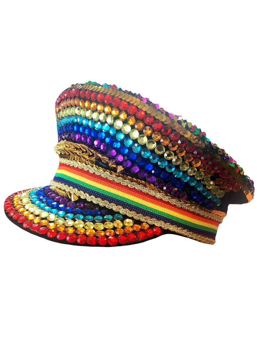 Rainbow Jewelled Festival Cap Costume Accessory Alternative View