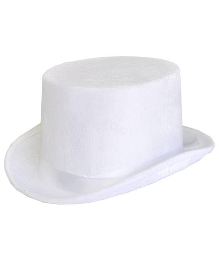 White Velvet Costume Top Hat for Adults