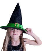 Kid's Green and Black Velvet Witch Hat