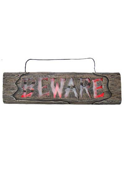 Hanging Light Up Beware Sign Halloween Decoration