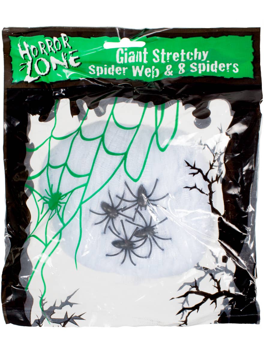 Super Stretchy White Spiderweb with Black Plastic Spiders - Main Image