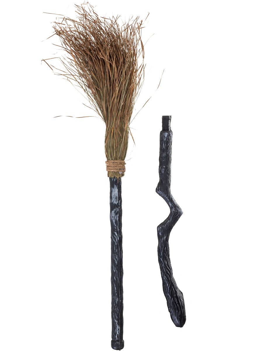 Brown Bristle Broom Stick Halloween Accessory - Alternative Image