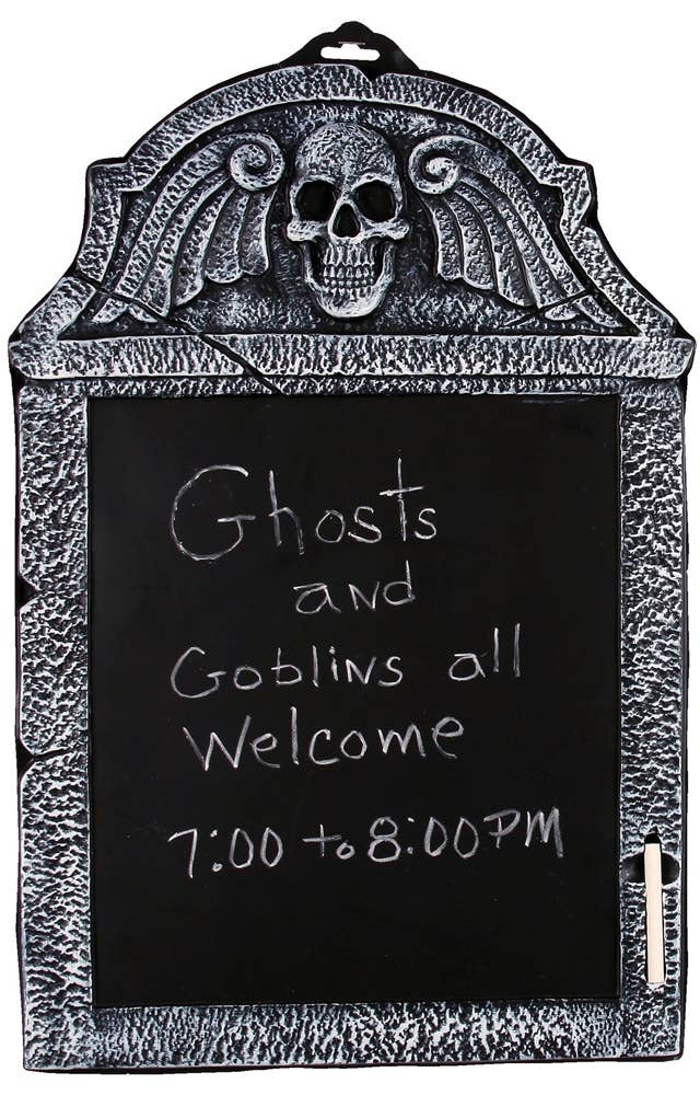 Skeleton Tombstone Chalkboard Halloween Decoration with Included Chalk