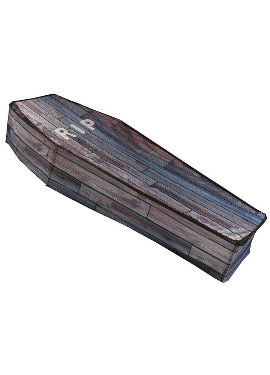 Collapsible Coffin Wood Grain Halloween Decoration with Lid and Tension Rods view 1