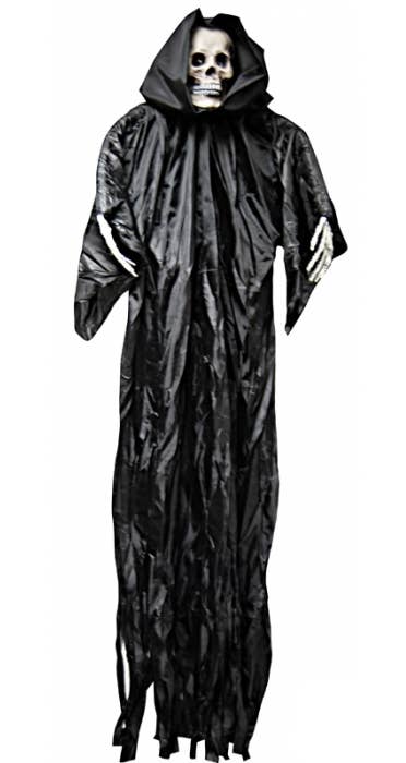 Hooded Black Robe Grim Reaper Halloween Skeleton Decoration