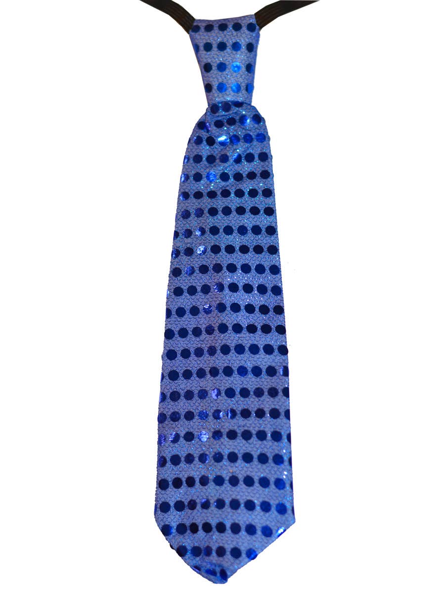 Light Up Blue Sequined Neck Tie | Flashing Tie Costume Accessory