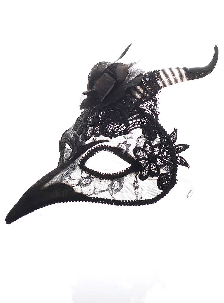 Sheer Black Lace Horned Bird Mask - Alternate Image