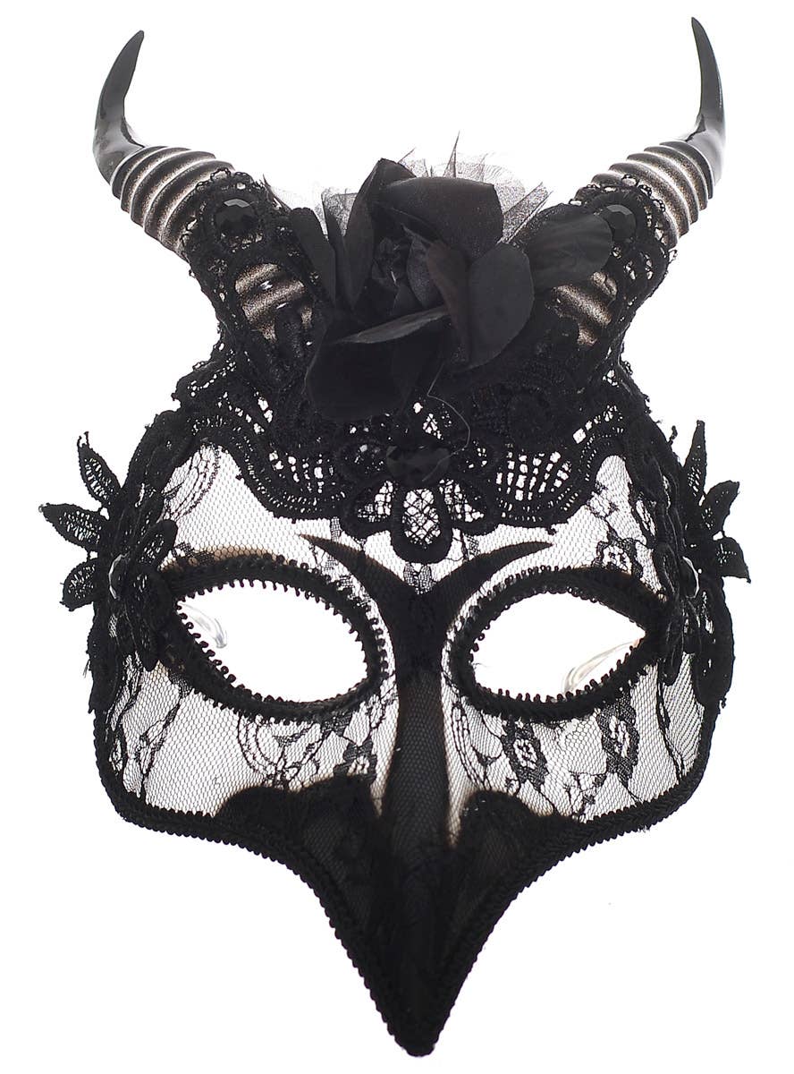 Sheer Black Lace Horned Bird Mask - Main Image