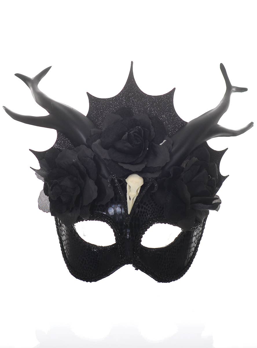 Black Raven Masquerade Mask with Horns