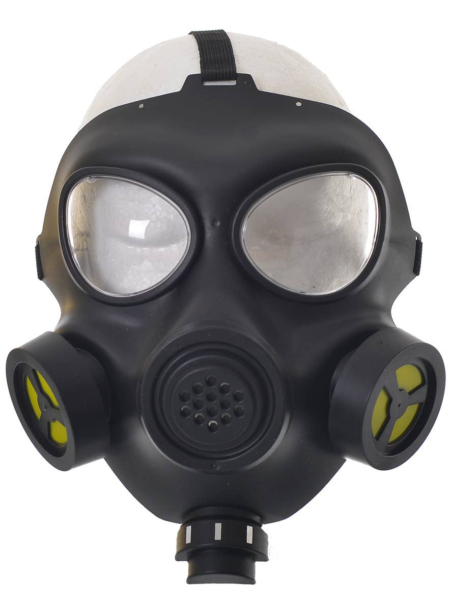 Black Plastic Gas Mask Costume Mask with Yellow Filters