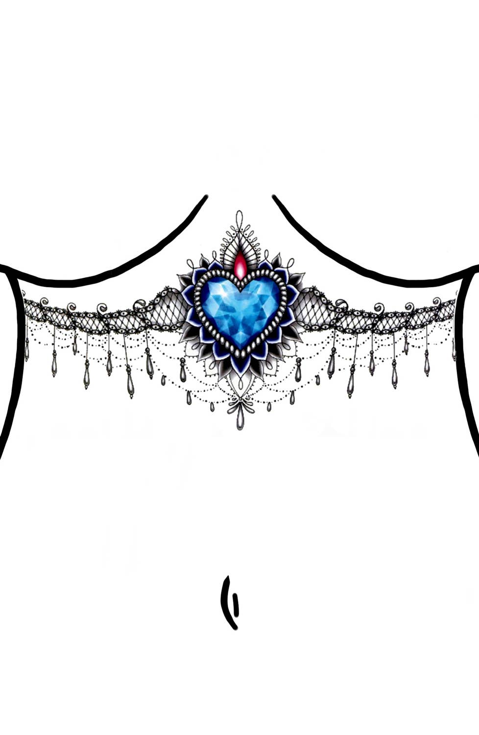 Disposable Ink Heart of the Ocean Beaded Lace Temporary Tattoos Costume Accessory Alternative Image 2