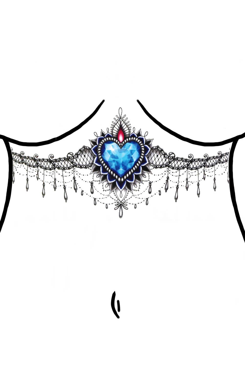 Disposable Ink Heart of the Ocean Beaded Lace Temporary Tattoos Costume Accessory Alternative Image 1