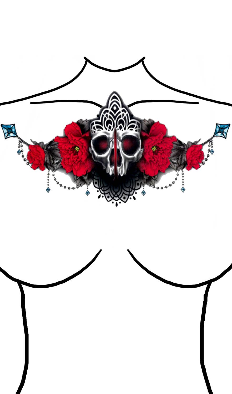 Disposable Ink Skull and Roses Bone CollectorTemporary Tattoo Costume Accessory Alternative Image 1