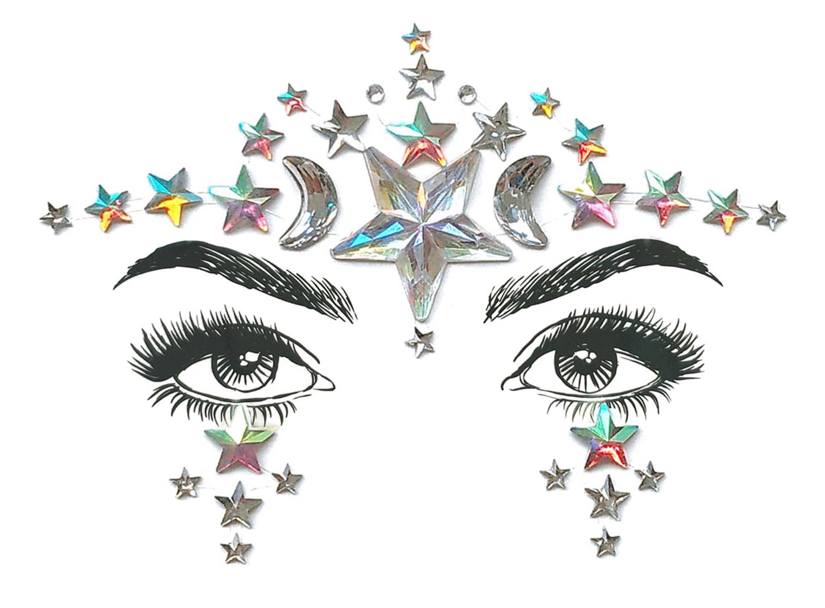 Celestial Festival Self Adhesive Face Jewels Stars and Moons Costume Accessory Zoom View