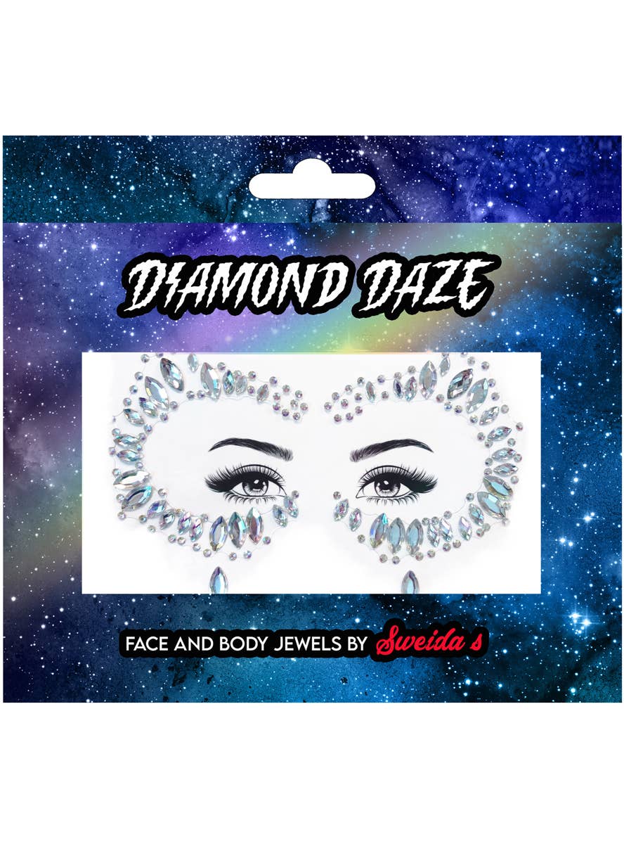 Silver Carnivale Round Eye Stick On Face Gems - Packaging Image