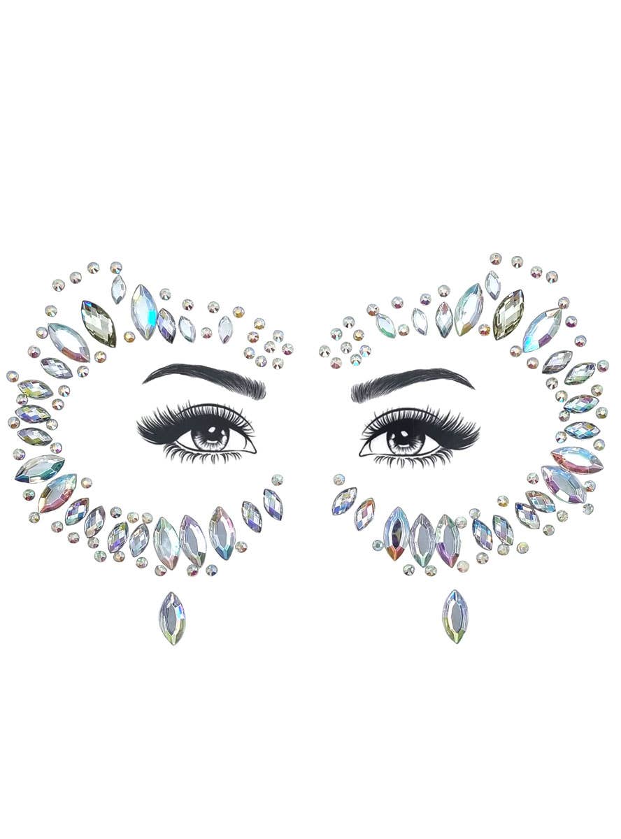 Silver Carnivale Round Eye Stick On Face Gems - Main Image