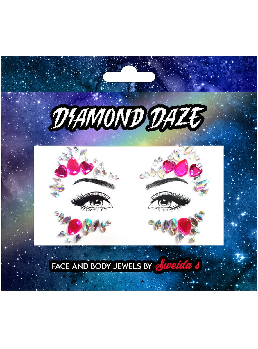 Pink Queen of Hearts Stick On Face Gems - Packaging Image