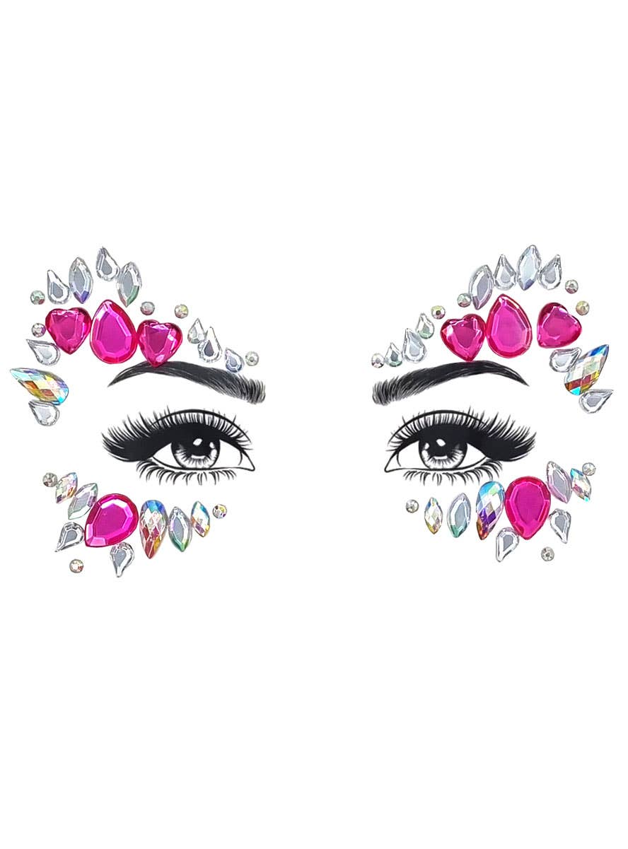 Pink Queen of Hearts Stick On Face Gems - Main Image
