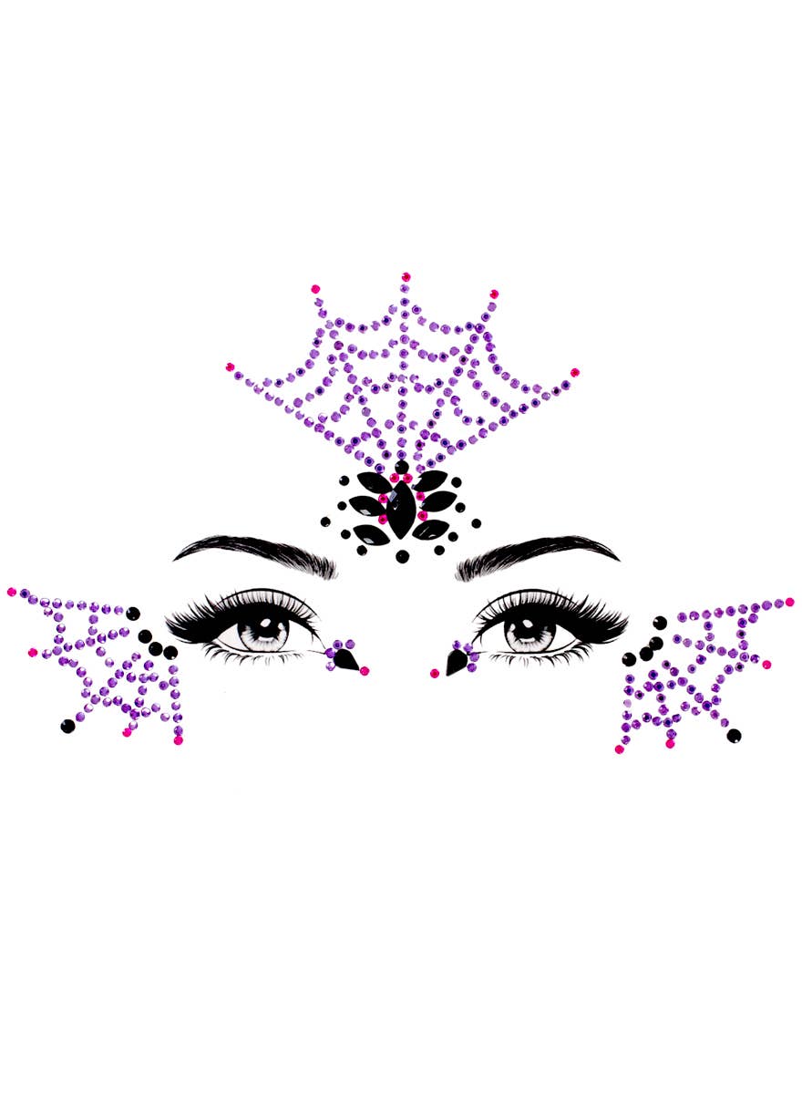 Purple Spider Web Diamante Stick On Face Jewels