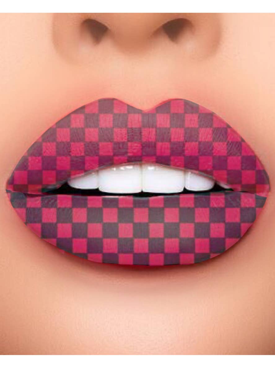 Red and Black Chequered Temporary Lip Tattoo Costume Makeup