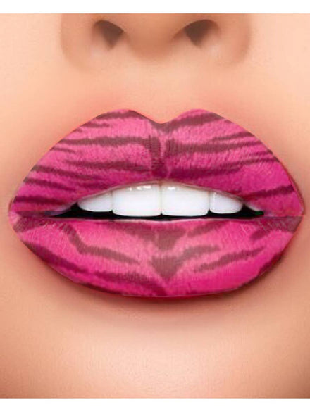 Pink and Black Tiger Striped Temporary Lip Tattoo Costume Makeup