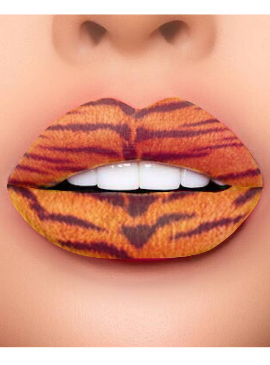 Black and Orange Tiger Striped Temporary Lip Tattoo Costume Makeup