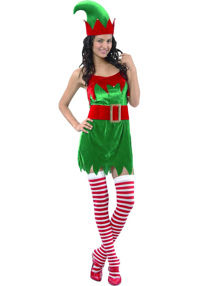 Womens Red and Green Xmas Elf Costume