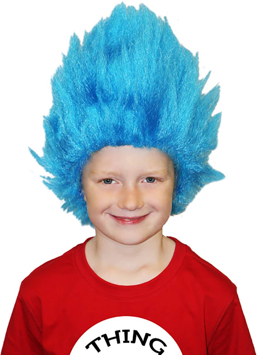 Kid's Blue Spiked Thing One or Thing Two Character Costume Wig 
