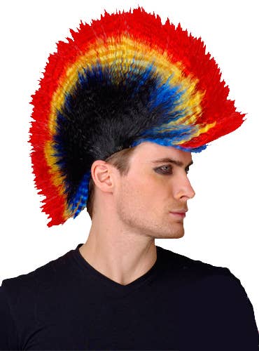 Image of Punk Rocker Mens Rainbow Mohawk Costume Wig