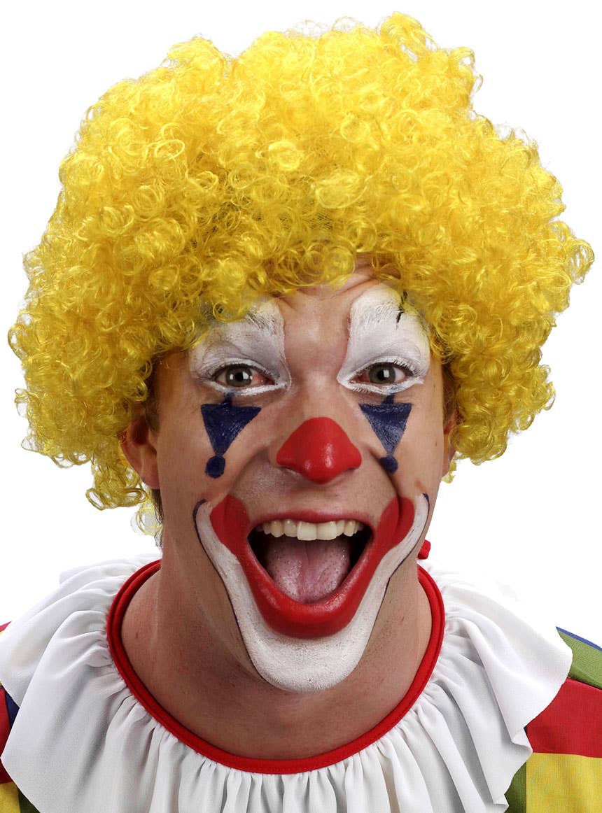 Adult's Curly Yellow Afro Clown Costume Wig Main Image