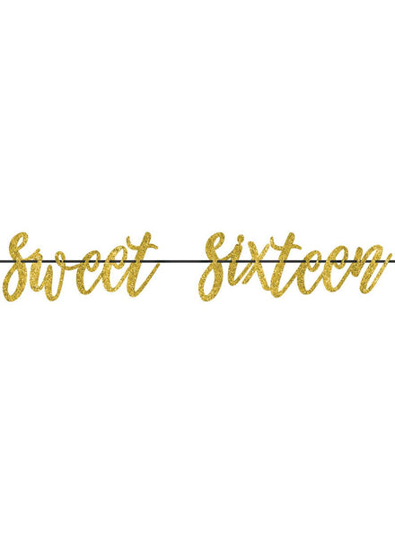 Image of Sweet 16 Gold Glitter Party Banner